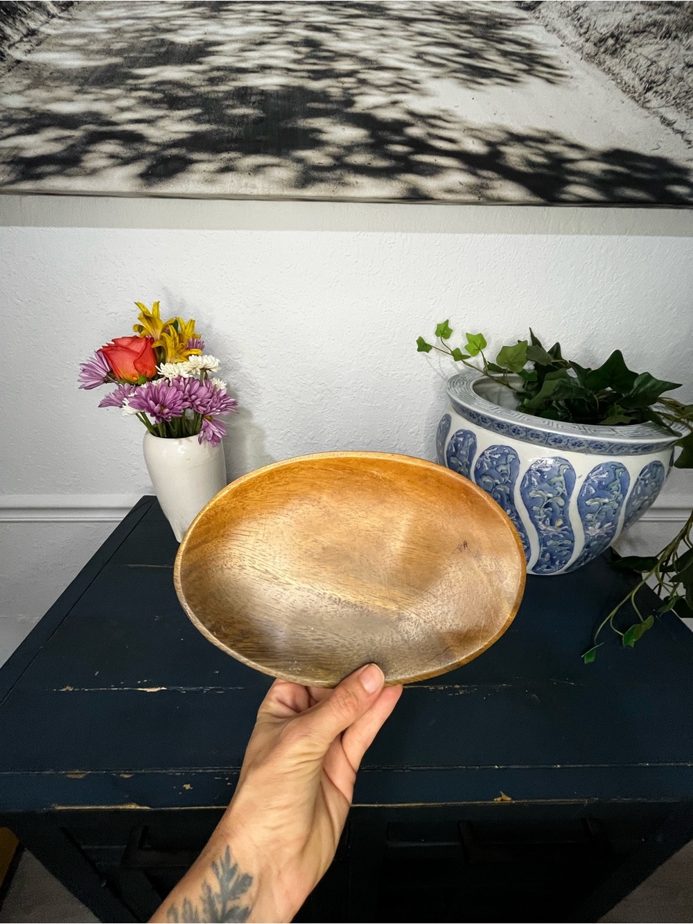 Vintage Wooden Serving Bowl